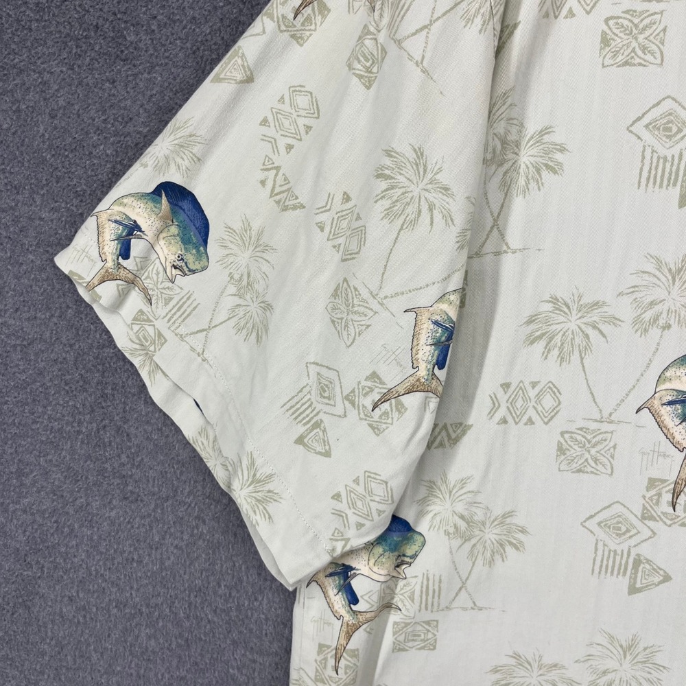 Guy Harvey Button Down Shirt Men 2X Cream Mahi Mahi Fish Tropical Cayman Islands - Picture 4 of 13
